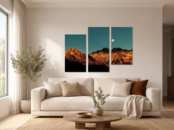 Měsíc nad horskými štíty – Třídílný obraz C, 90 × 60 cm