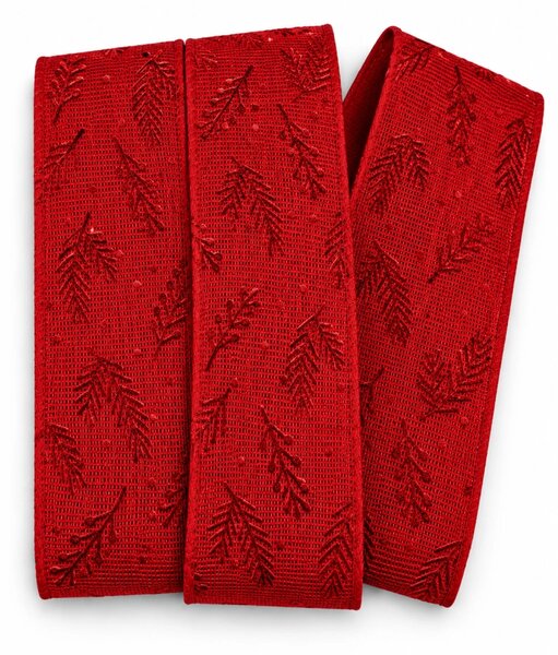 Vánoční větvičky Red – bavlněná stuha červená s červeným potiskem 40mm x 2m