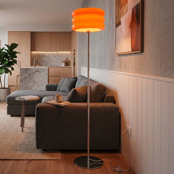 EGLO Stojací lampa Tortora, oranžová, sklo, kov, výška 153 cm, E27, Žlutá / oranžová, Obývací pokoj / jídelna, Sklo, Young lifestyle