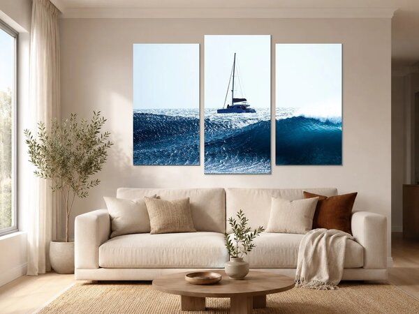 Plachetnice nad vlnami – Třídílný obraz B, 120 × 80 cm