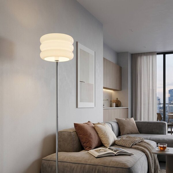 EGLO Stojací lampa Tortora, bílá, sklo, kov, výška 153 cm, E27, Bílá / opál, Obývací pokoj / jídelna, Sklo, Young lifestyle