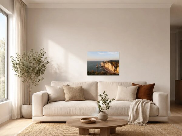 Útesy Étretat v teplém večerním světle – Jednodílný obraz, 60 × 40 cm