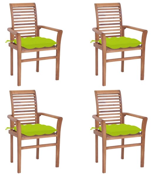 Jídelní židle 4 ks jasně zelené podušky masivní teak