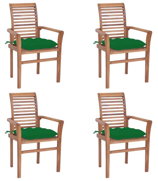Jídelní židle 4 ks zelené podušky masivní teak