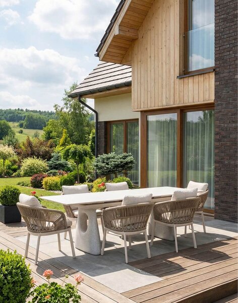 Zahradní set Adora: rozkládací stůl 180-240x100 a 6 židlí