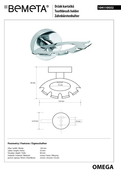 Bemeta Design OMEGA: Držák kartáčků - 104110032