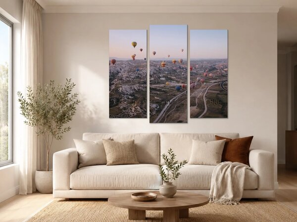 Horkovzdušné balony nad Kappadokií – Třídílný obraz B, 120 × 100 cm