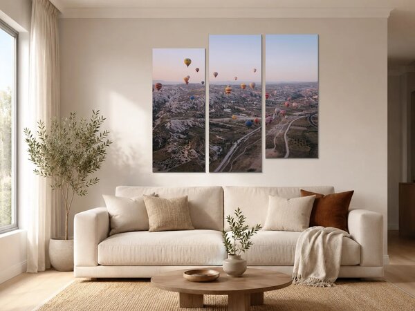 Horkovzdušné balony nad Kappadokií – Třídílný obraz C, 120 × 100 cm
