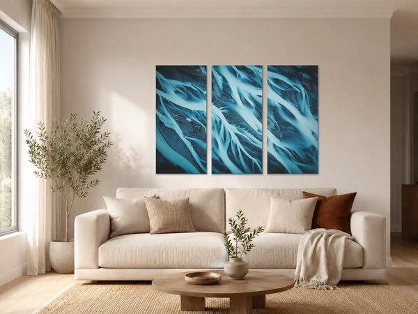 Ledovcové proudy v tyrkysu – Třídílný obraz A, 90 × 60 cm