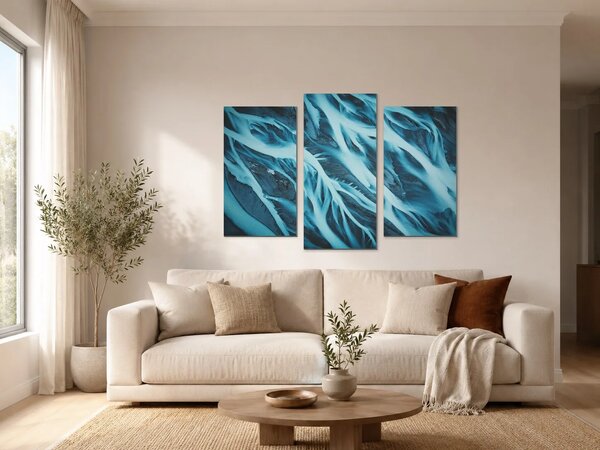 Ledovcové proudy v tyrkysu – Třídílný obraz B, 90 × 60 cm