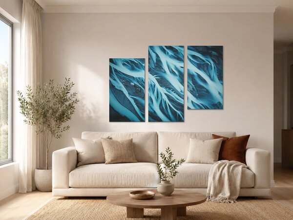 Ledovcové proudy v tyrkysu – Třídílný obraz C, 90 × 60 cm