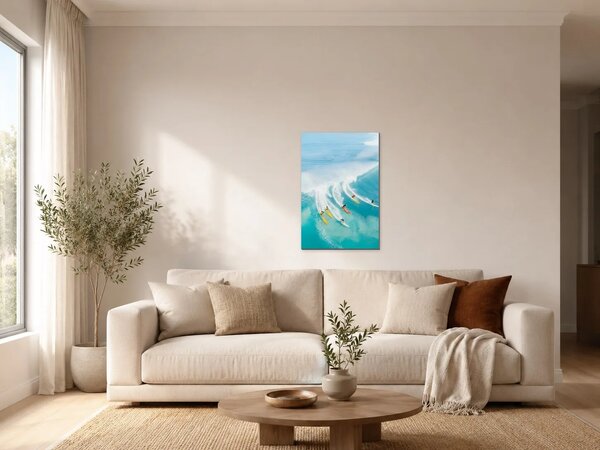 Surfaři na tyrkysové vlně – Jednodílný obraz, 30 × 40 cm