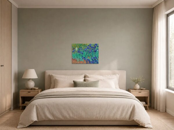 Modré kosatce v zahradě – Jednodílný obraz, 60 × 40 cm