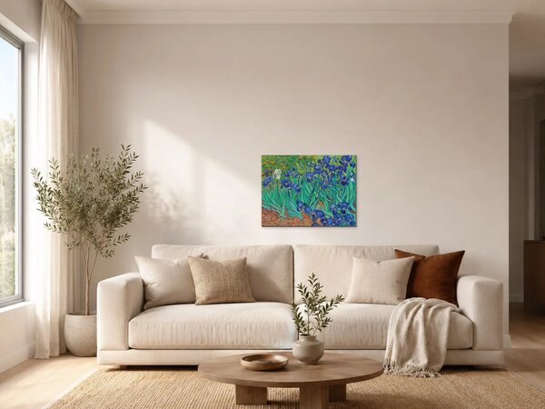 Modré kosatce v zahradě – Jednodílný obraz, 60 × 40 cm
