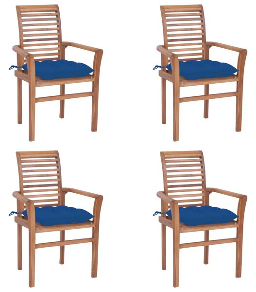Jídelní židle 4 ks modré podušky masivní teak