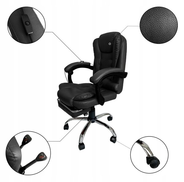 Kancelářské křeslo Relax s podnožkou na nohy, černá barva
