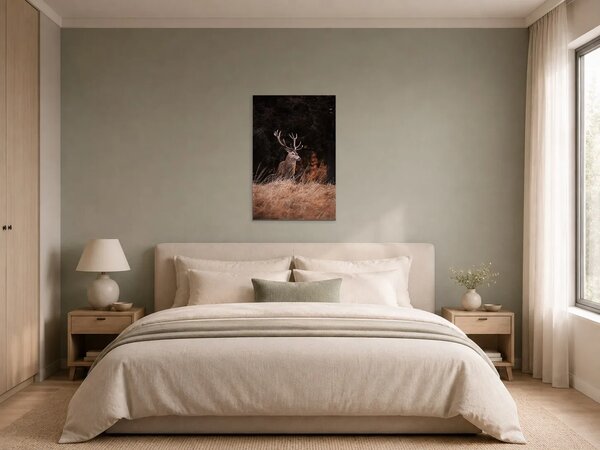 Jelen v podzimní trávě – Jednodílný obraz, 50 × 70 cm