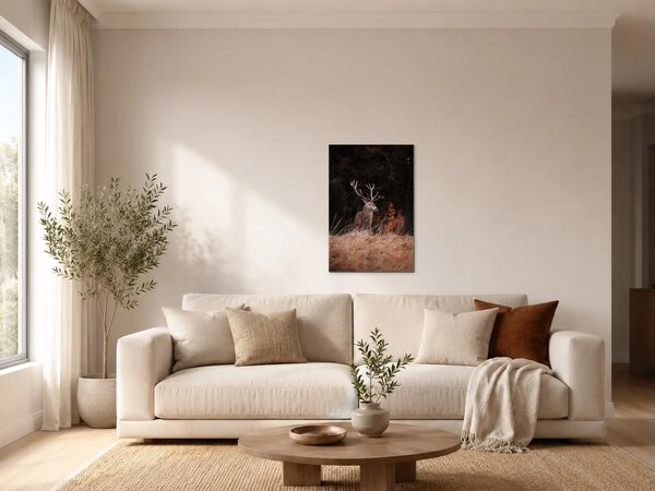 Jelen v podzimní trávě – Jednodílný obraz, 50 × 70 cm
