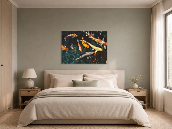Koi kapři v temném jezírku – Jednodílný obraz, 70 × 50 cm