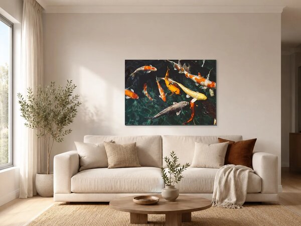 Koi kapři v temném jezírku – Jednodílný obraz, 70 × 50 cm