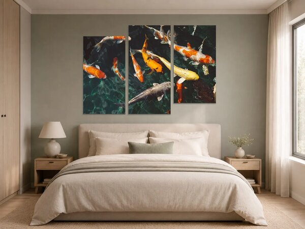Koi kapři v temném jezírku – Třídílný obraz C, 120 × 80 cm