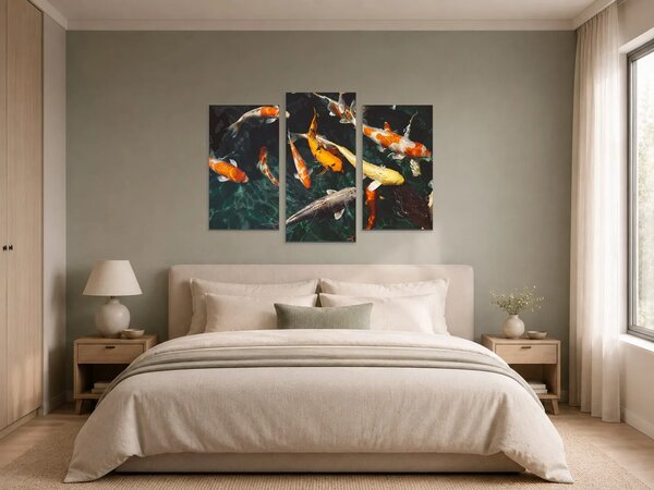 Koi kapři v temném jezírku – Třídílný obraz B, 90 × 60 cm