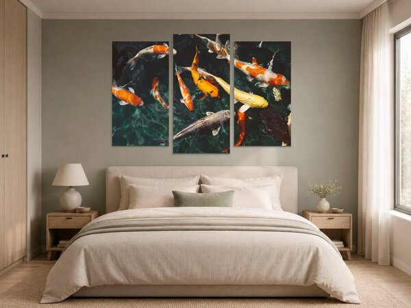 Koi kapři v temném jezírku – Třídílný obraz B, 120 × 80 cm