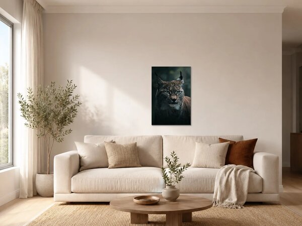 Portrét rysa s modrýma očima – Jednodílný obraz, 50 × 70 cm