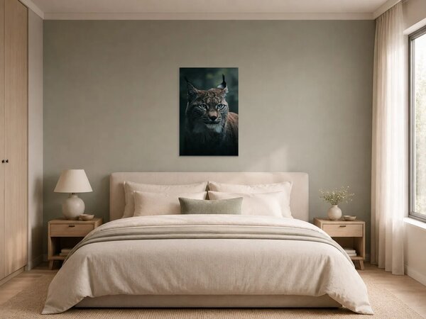 Portrét rysa s modrýma očima – Jednodílný obraz, 50 × 70 cm