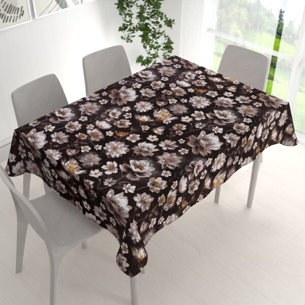 Biante Bavlněný obdélníkový ubrus Sandra SA-625 Magické lekníny na temně hnědém 50x100 cm