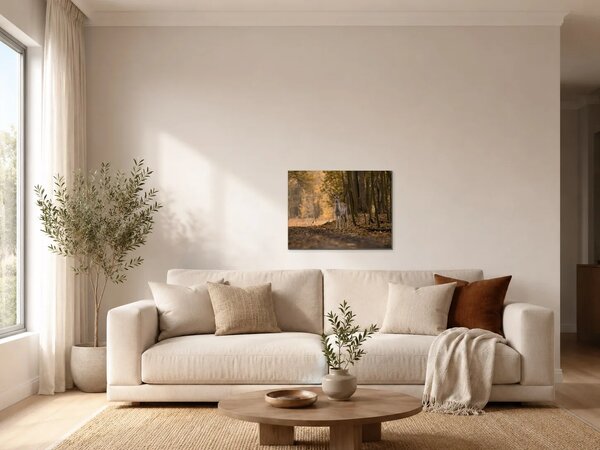 Jelen v podzimním lese – Jednodílný obraz, 40 × 30 cm