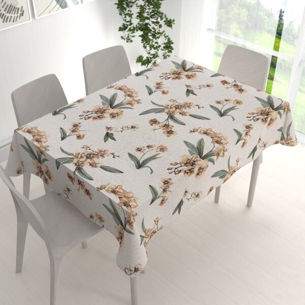 Biante Bavlněný obdélníkový ubrus Sandra SA-624 Hnědé orchideje na bílém 50x100 cm