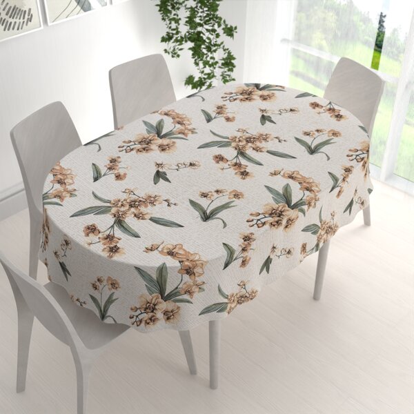 Biante Bavlněný oválný ubrus Sandra SA-624 Hnědé orchideje na bílém 50x100 cm