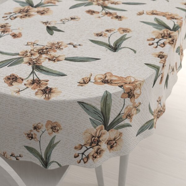 Biante Bavlněný oválný ubrus Sandra SA-624 Hnědé orchideje na bílém 50x100 cm
