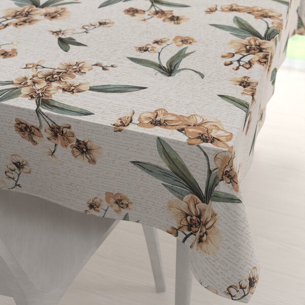 Biante Bavlněný obdélníkový ubrus Sandra SA-624 Hnědé orchideje na bílém 50x100 cm