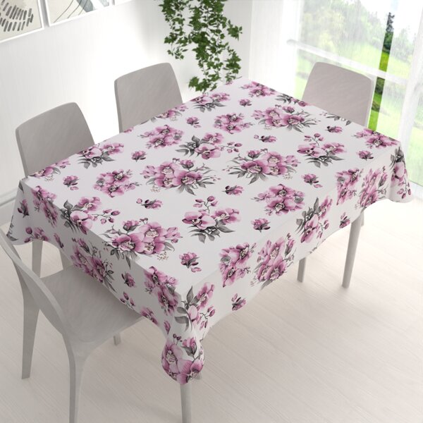 Biante Bavlněný obdélníkový ubrus Sandra SA-623 Lila orchideje na bílém 50x100 cm