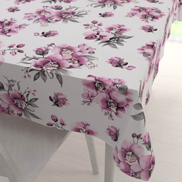 Biante Bavlněný obdélníkový ubrus Sandra SA-623 Lila orchideje na bílém 50x100 cm
