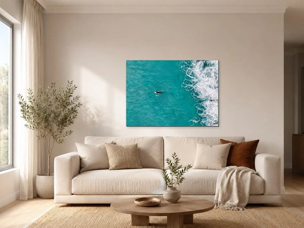 Surfaři v tyrkysových vlnách – Jednodílný obraz, 70 × 50 cm