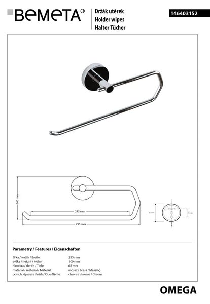 Bemeta Design OMEGA: Držák kuchyňských utěrek - 146403152