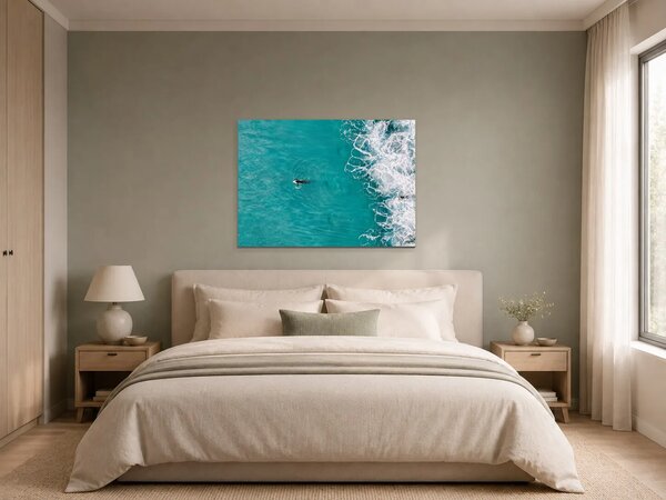 Surfaři v tyrkysových vlnách – Jednodílný obraz, 70 × 50 cm