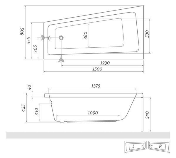 Roth Krycí panel EVA SIDE Varianta: rozměry: 150x54 cm, orientace: Levá - (EVA SIDE panel čelní 150 L - 9780001)