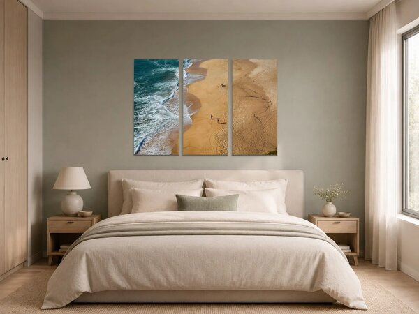 Pobřeží s vlnami z ptačí perspektivy – Třídílný obraz A, 90 × 60 cm