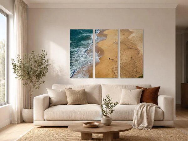 Pobřeží s vlnami z ptačí perspektivy – Třídílný obraz A, 90 × 60 cm
