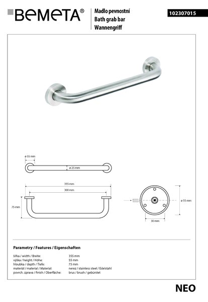 Bemeta Design NEO: Madlo, 300 mm - 102307015