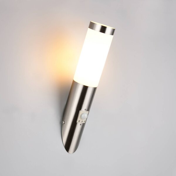 Trio Lighting Venkovní nástěnné svítidlo Trioto, niklová barva, 39 cm nerezová ocel, senzor, Hliník / šedá / zinek, Nerezová ocel, Moderní