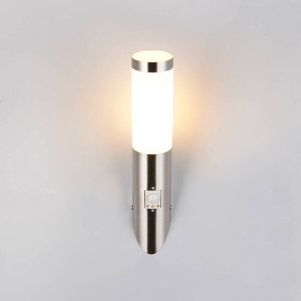 Trio Lighting Venkovní nástěnné svítidlo Trioto, niklová barva, 39 cm nerezová ocel, senzor, Hliník / šedá / zinek, Nerezová ocel, Moderní