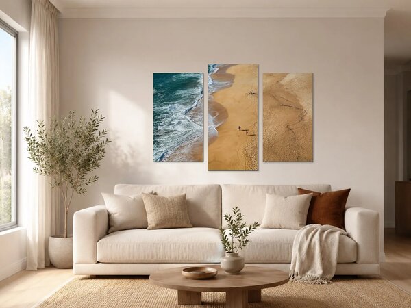 Pobřeží s vlnami z ptačí perspektivy – Třídílný obraz B, 90 × 60 cm