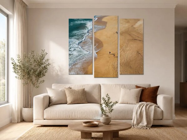 Pobřeží s vlnami z ptačí perspektivy – Třídílný obraz B, 120 × 100 cm