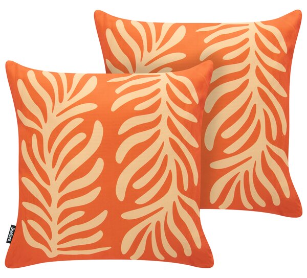 Sada 2 venkovních polštářů ALISMA Rostlinný vzor 45 x 45 cm Oranžová
