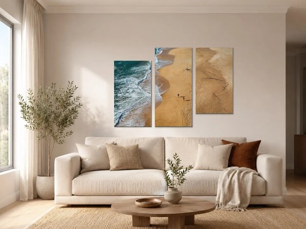 Pobřeží s vlnami z ptačí perspektivy – Třídílný obraz C, 90 × 60 cm